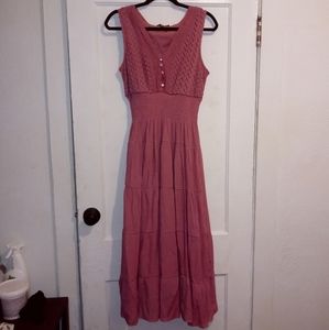 J. Gee - Pink Boho Dress - Rose Lace Tiered Dress